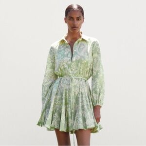 Zara Green Pleated Long Sleeve Sundress